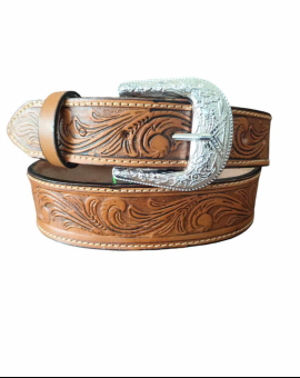 Cinto Country de Couro com Fivela Prateada