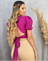 Cropped no Laise Rosa Manga Bufante Atacado na Rua 44 Goiânia