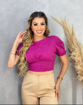 Cropped no Laise Rosa Manga Bufante