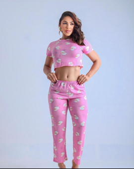 Pijama Feminino Cropped e Calça Estampado