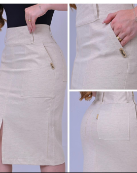 Saia Midi com Fenda e Bolsos