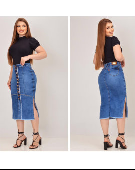 Saia Midi Jeans com Fenda Lateral Evangélica