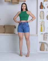 Short Jeans Curto Cós Alto Lavagem Clara Atacado na Rua 44 Goiânia