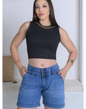 Short Jeans Meia Coxa Cós Alto Atacado na Rua 44 Goiânia