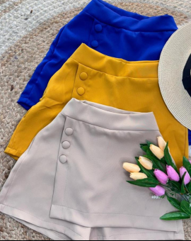 Short Saia com Botão Cintura Alta