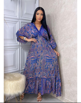 Vestido Longo Estampado Manga Morcego