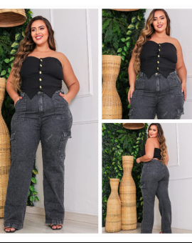 Calça Cargo Plus Size Jeans Preta