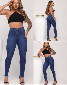 Calça com Barra Desfiada Lavagem Escura