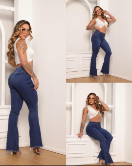 Calça Flare Jeans Escura Cintura Alta