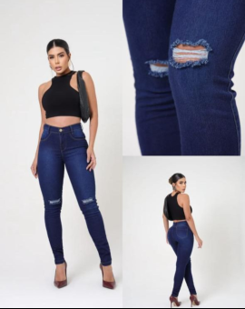 Calça Jeans Lavagem Escura Cintura Alta