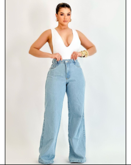 Calça Wide Leg Jeans Sky Clean