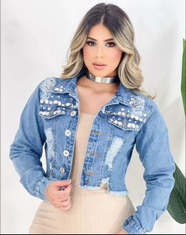 Casaco Jeans Feminino com Strass