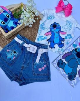 Conjuntinho Infantil para Menina Short e Blusa Stitch