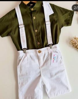 Conjunto para Menino Social Camisa e Short com Suspensório