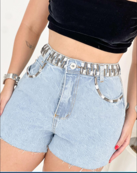 Short Feminino Jeans Cintura Alta Lavagem Clara