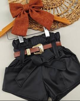 Shortinho Infantil de Courino para Menina com Cintinho