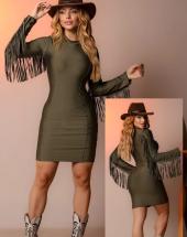 Vestido Feminino de Manga Longa com Franjas Atacado 44 Goiânia