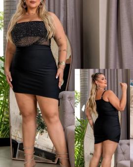 Vestido Plus Size Moda Balada Preto com Brilho