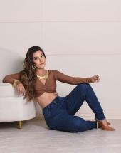 Calça Jeans Feminina com Elastano Barrinha Desfiada Atacado 44 Goiânia