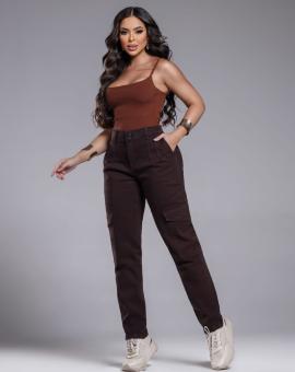 Calça Jeans Feminina Mom Cargo