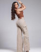 Calça Jeans Feminina Wide Leg Bolso Cargo Atacado 44 Goiânia