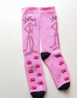 Meia Divertida Cano Alto Adulto Pantera Cor de Rosa