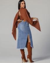 Saia Jeans Midi Barrinha Desfiada e Fendas Laterais Atacado 44 Goiânia