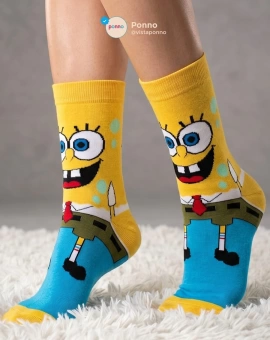 Meia Divertida Adulto Cano Alto Bob Esponja