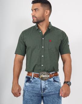 Camisa Xadrez Manga Curta com Bolso
