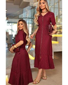 Vestido de Manguinha Midi Zíper Frontal