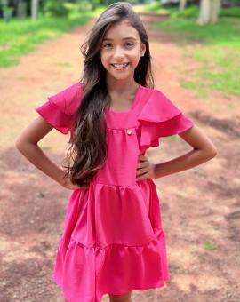 Vestido Infantil Rosa Manguinha Babado