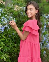 Vestido Infantil Rosa Manguinha Babado Atacado 44 Goiânia