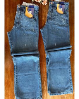 Calça Jeans Wid Leg com Strass