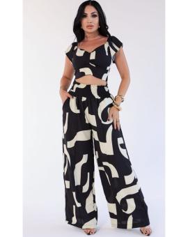 Conjunto Cropped com Calça Pantalona