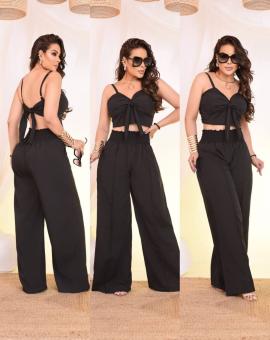 Conjunto Feminino Preto Cropped e Calça