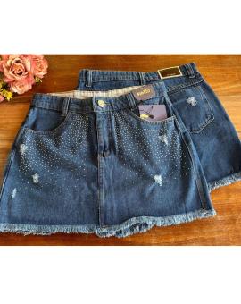 Mini Saia Jeans com Strass