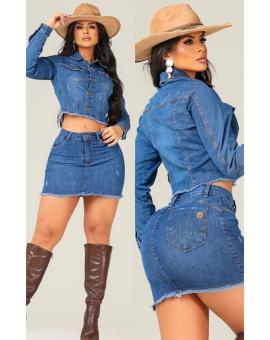 Saia e Jaqueta Jeans Feminina