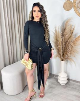 Vestido Curto Manga Longa Detalhe Frente