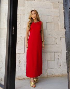 Vestido Longo Cavado com Fenda Lateral