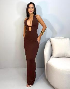 Vestido Longo Liso Colado Decotado