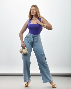 Calça Feminina Wid Leg com Bolso Cargo