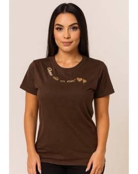 T-shirt Feminina Marrom Estampada
