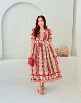 Vestido Evangélico Rodado com Manga Bufante