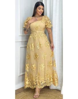 Vestido Festa Dourado com Cintinho