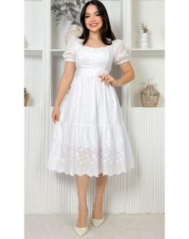 Vestido Midi Branco de Lese Forrado
