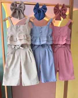 Conjunto Infantil Cropped e Calça de Linho