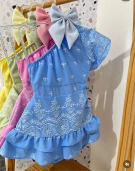 Macaquinho Infantil Nula Manga Saia Babado