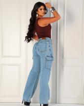 Calça Jeans Feminina Wid Leg Cargo Atacado 44 Goiânia