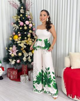 Conjunto Estampado Blusa Calça Pantalona