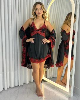 Kit Camisola com Robe de Renda